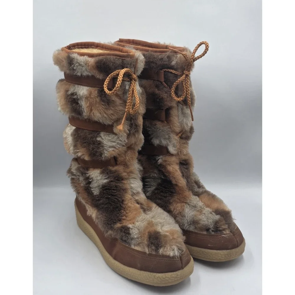 Snowland Vintage Yodelers 70s Brown Suede Faux Fur Snow Boots Womens 9